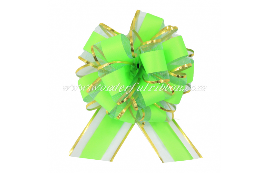 Fluorescent-colored Glod Trim Organza Pom Pom Pull Bow