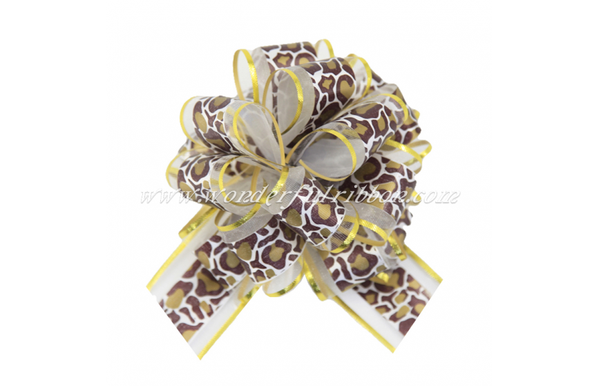 Leopard Pattern Gold Trim Pom Pom Pull Bow